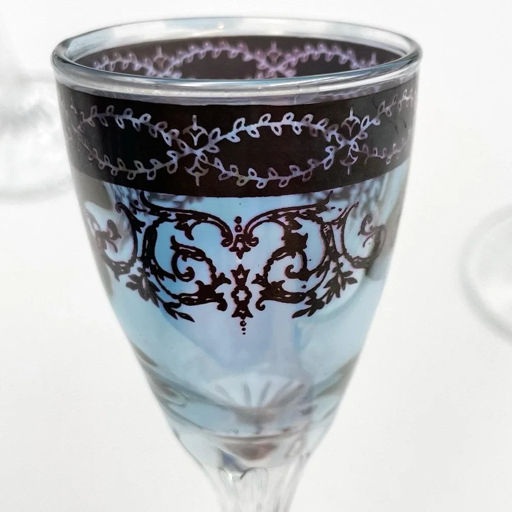 Vintage 1960s Italian Platinum Overlay Cordial Liquor Glasses Set of 3 Decorated